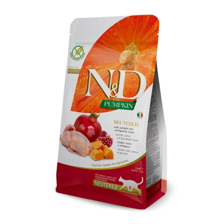 N&D Pumpkin Tahılsız Bıldırcın Etli, Bal Kabaklı ve Narlı Kısırlaştırılmış Yetişkin Kedi Maması 1,5 kg