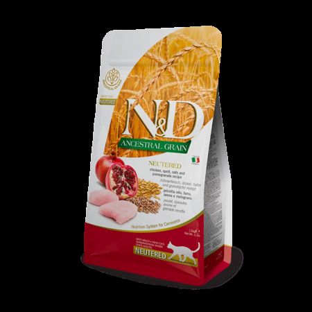 N&D Ancestral Grain Düşük Tahıllı Tavuklu Ve Narlı Kısırlaştırılmış Yetişkin Kedi Maması 1,5 kg