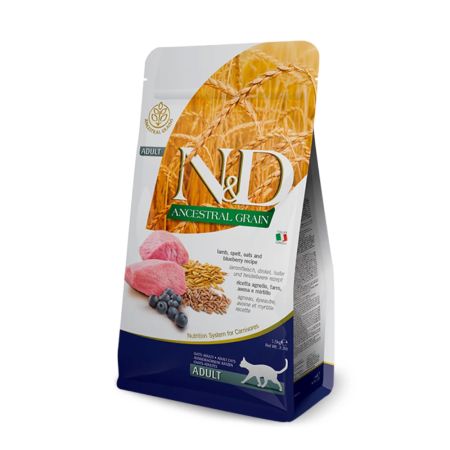 N&D Ancestral Grain Düşük Tahıllı Kuzu Etli, Ata Tahıllı Ve Yaban Mersinli Yetişkin Kedi Maması 5 kg