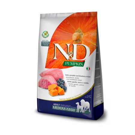 N&D Pumpkin Tahılsız Kuzu Etli ve Yaban Mersinli Orta ve Büyük Irk Yetişkin Köpek Maması 12 kg