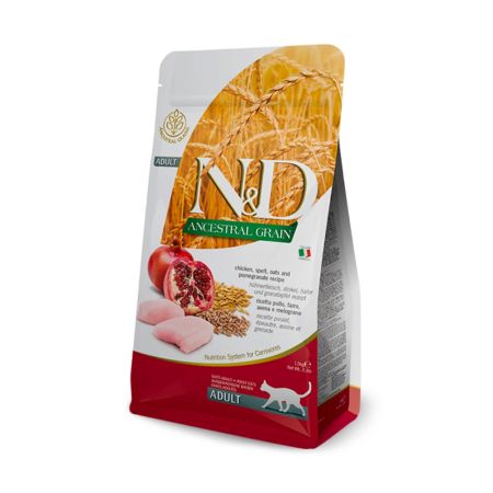 N&D Ancestral Grain Düşük Tahıllı Tavuklu, Ata Tahıllı Ve Narlı Yetişkin Kedi Maması 10 kg