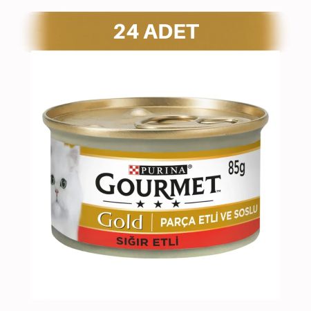 Gourmet Gold Parça Etli Soslu Sığır Etli Yetişkin Kedi Konservesi 24 x 85 gr