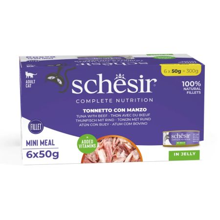 Schesir Jöle İçinde Sığır Etli ve Ton Balıklı Yetişkin Kedi Konservesi 6 x 50 gr