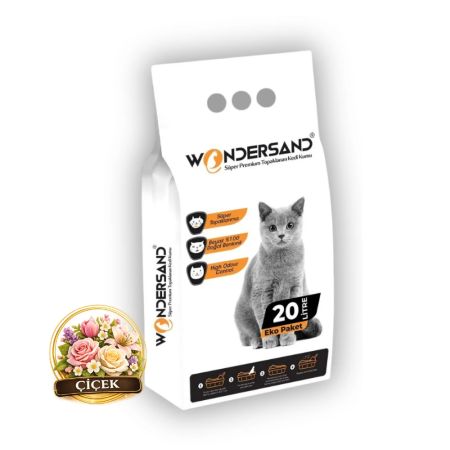 WonderSand Çiçek Kokulu İnce Taneli Süper Topaklanan Premium Beyaz Bentonit Kedi Kumu 20 lt