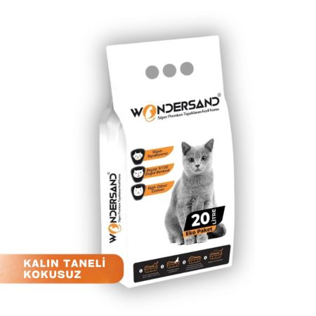 WonderSand Kokusuz Kalın Taneli Süper Topaklanan Premium Beyaz Bentonit Kedi Kumu 20 lt