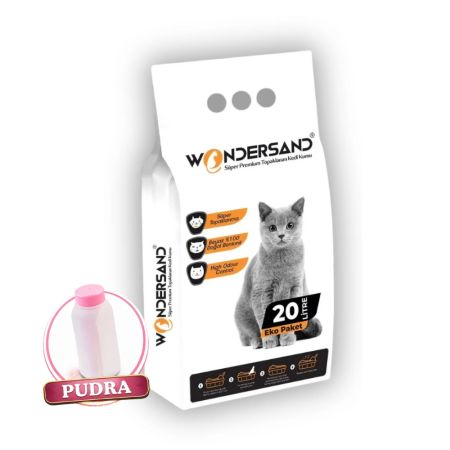 WonderSand Bebek Pudrası Kokulu Kalın Taneli Süper Topaklanan Premium Beyaz Bentonit Kedi Kumu 20 lt
