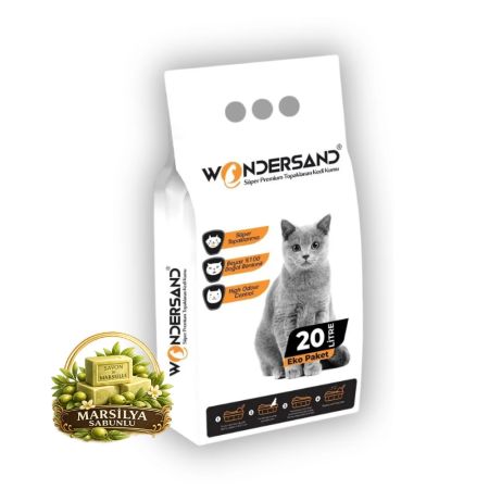 WonderSand Marsilya Sabunu Kokulu Kalın Taneli Süper Topaklanan Premium Beyaz Bentonit Kedi Kumu 20 lt