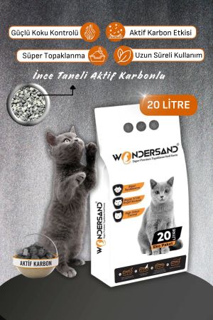 WonderSand Aktif Karbonlu Kokusuz İnce Taneli Süper Topaklanan Premium Kedi Kumu 20 lt