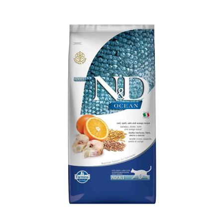 N&D Ocean Düşük Tahıllı Morina Balıklı ve Portakallı Yetişkin Kedi Maması 10 Kg